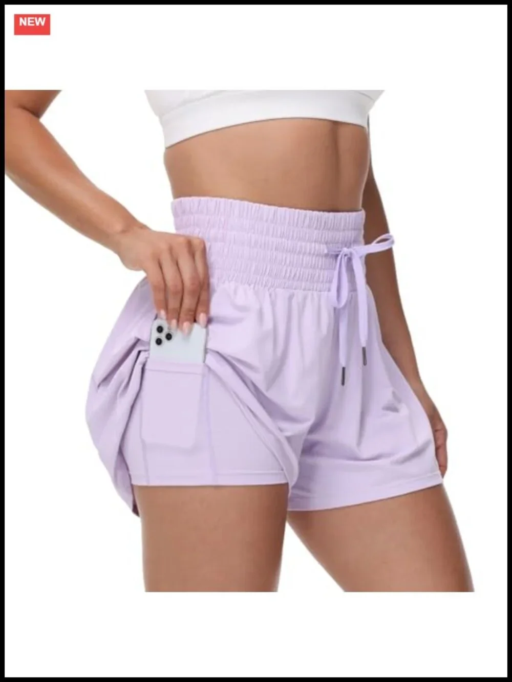 High Waist Athletic Skort with Pockets Flowy Double Layer Running Shorts